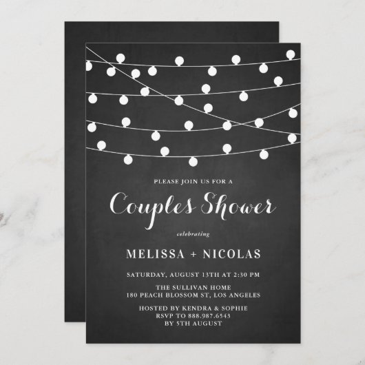 Rustige Chalkboard String Lights Couples Shower Kaart (Voorkant / Achterkant)