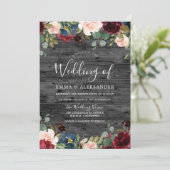 Rustige Charcoal Wood Burgundy Wedding Invite Kaart (Staand voorkant)