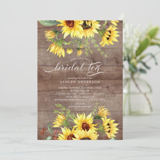 Rustige Cheerful Yellow Sunflower Bridal Tea Kaart (Staand voorkant)