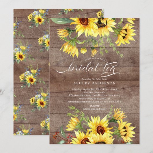 Rustige Cheerful Yellow Sunflower Bridal Tea Kaart (Voorkant / Achterkant)