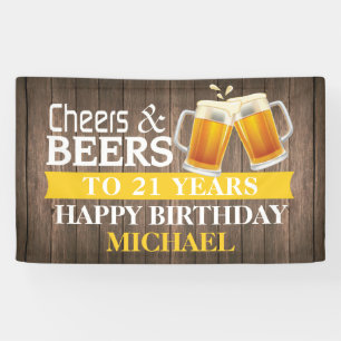 Rustige Cheers and Beers Happy 21st Birthday Yello Spandoek