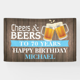 Rustige Cheers and Beers Happy 70th Birthday Blue Spandoek