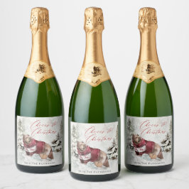 Rustige Cheers tot kerstwintersceen Sparkling Wijnetiket