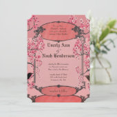 Rustige  Cherry Blossom Art Deco Wedding Kaart (Staand voorkant)