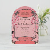 Rustige Cherry Blossom Art Deco Wedding Kaart (Staand voorkant)