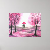 Rustige Cherry Blossoms Love koppel Red Umbrella Canvas Afdruk (Voorkant)