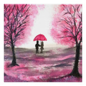 Rustige Cherry Blossoms Love koppel Red Umbrella Perfect Poster (Voorkant)