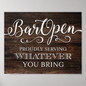 Rustige Chic BAR OPEN Party Sign Print (Voorkant)