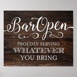 Rustige Chic BAR OPEN Party Sign Print