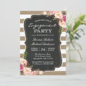 Rustige Chic Burlap Stripes Floral Engagement Part Kaart (Staand voorkant)