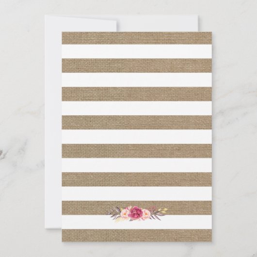 Rustige Chic Burlap Stripes Floral Engagement Part Kaart (Achterkant)