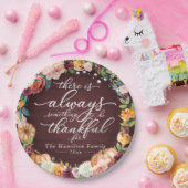 Rustige Chic Calligraphy Floral Thanksgiving Dinne Papieren Bordje (Feest)