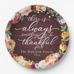 Rustige Chic Calligraphy Floral Thanksgiving Dinne Papieren Bordje