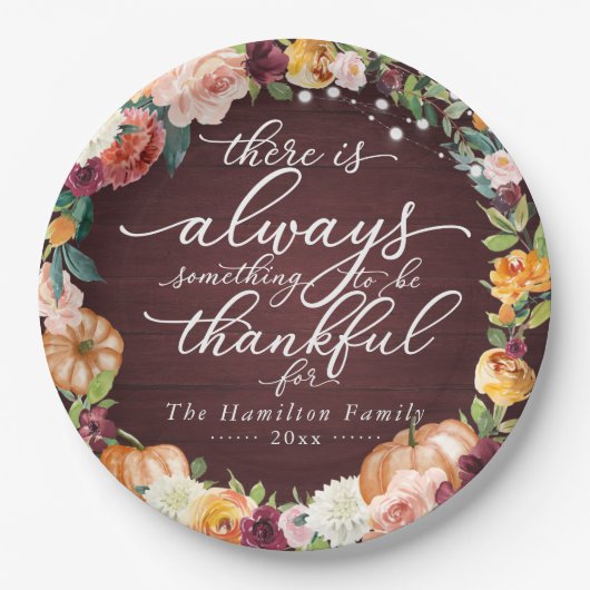 Rustige Chic Calligraphy Floral Thanksgiving Dinne Papieren Bordje (Voorkant)