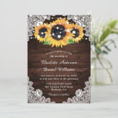 Rustige Chic Country Wood Lace Sunflower Wedding Kaart (Staand voorkant)