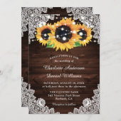 Rustige Chic Country Wood Lace Sunflower Wedding Kaart (Voorkant / Achterkant)