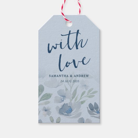 Rustige Chic Dusty Blue Wedding Favor Gift Labels Cadeaulabel (Voorkant)