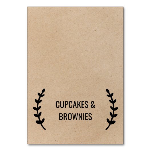 Rustige Chic Faux Kraft Calligraphy Food Tent Kaar Kaart (Voorkant)