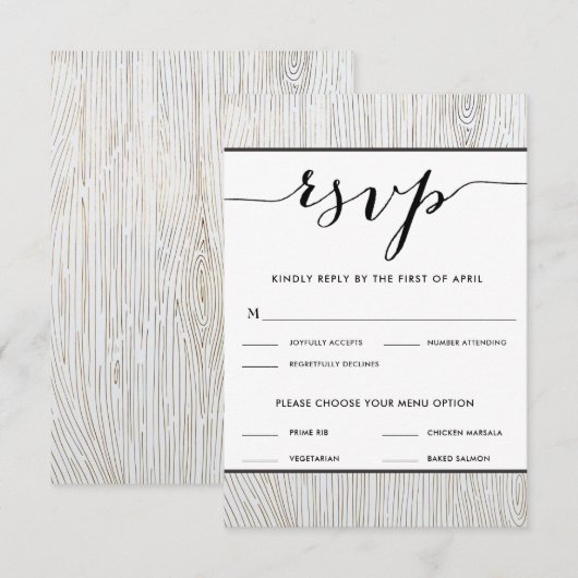Rustige Chic Gold Wood Wedding RSVP-menuopties RSVP Kaartje (Voorkant / Achterkant)
