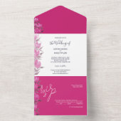 Rustige Chic Hot Pink Waterverf Flowers All In One Uitnodiging (Binnen)