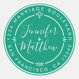 Rustige Chic Monogram Names Return Address Green Ronde Sticker