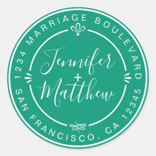 Rustige Chic Monogram Names Return Address Green Ronde Sticker