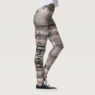 rustige chic SIMPLY LOVED script op barnwood   Leggings