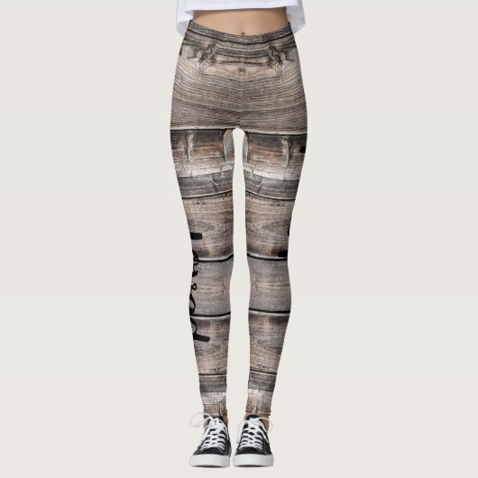 rustige chic SIMPLY LOVED script op barnwood | Leggings (Voorkant)