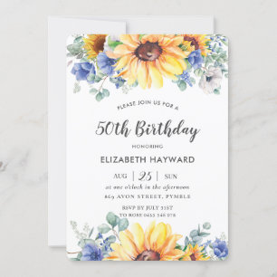 Rustige Chic Sunflower Blue Floral Vrouw Birthday  Kaart