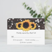 Rustige Chic Wood Lace Sunflower Wedding RSVP Kaar (Staand voorkant)