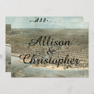 Rustige  Chicago Map Wedding Invitation Kaart
