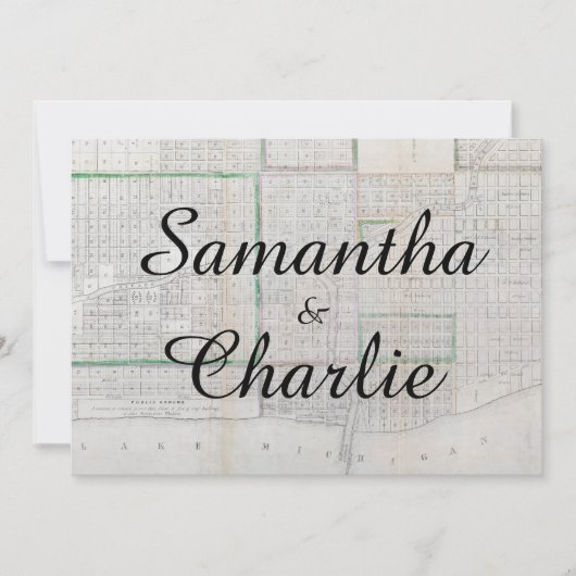 Rustige  Chicago Map Wedding Invitation Kaart (Voorkant)