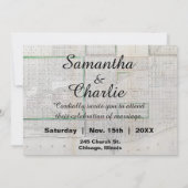Rustige  Chicago Map Wedding Invitation Kaart (Achterkant)
