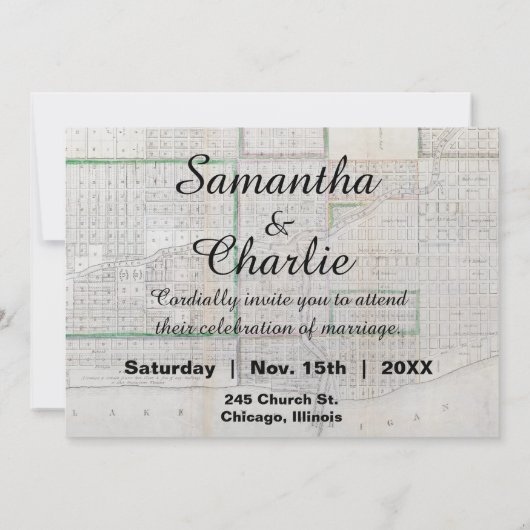 Rustige  Chicago Map Wedding Invitation Kaart (Achterkant)