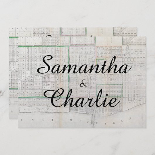Rustige  Chicago Map Wedding Invitation Kaart (Voorkant / Achterkant)
