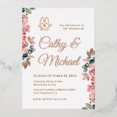 Rustige Chinese bruiloft met dubbel geluk floral Folie Uitnodiging (Voorkant)