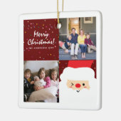 Rustige Confetti met rode kerst en foto's van de k Keramisch Ornament (Links)