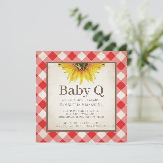 Rustige controleur Geslacht Rood Baby shower onthu Kaart (Staand voorkant)