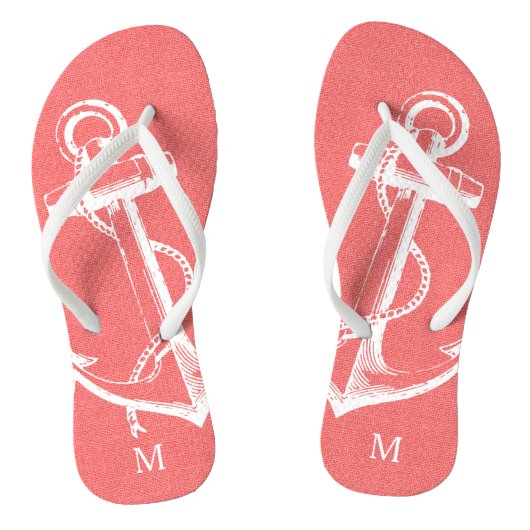 Rustige Coral  Anchor Monogram Teenslippers (Voetbed)