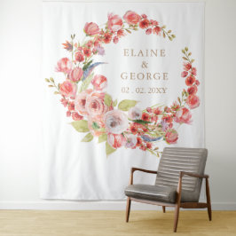 Rustige Coral Blush Floral Wedding Backdrop Wandkleed