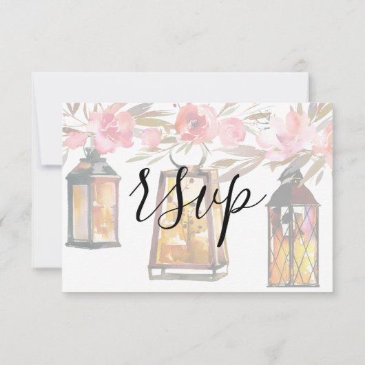 Rustige Coral Roos Gold Lantern Floral RSVP (Achterkant)
