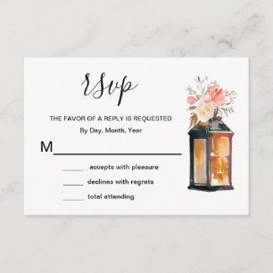 Rustige Coral Roos Gold Lantern Floral RSVP Kaartje