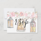 Rustige Coral Roos Gold Lantern Floral RSVP Kaartje (Achterkant)