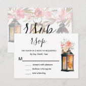 Rustige Coral Roos Gold Lantern Floral RSVP Kaartje (Voorkant / Achterkant)