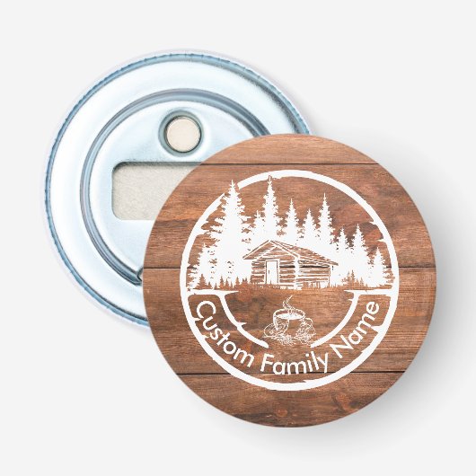 Rustige cottage blokhut schuur | Aangepaste famili Button Flesopener (Voorkant)