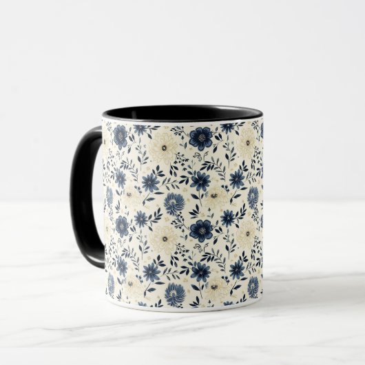 Rustige Cottagecore Blauwe Bloementuin Mok (Voorkant links)