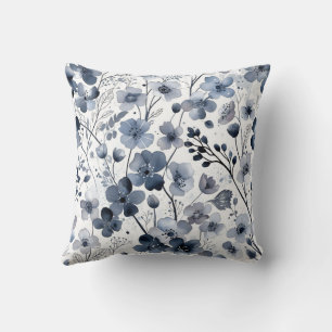 Rustige Cottagecore Indigo Blauwe Bloemmotief Ontw Kussen