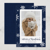 Rustige Country Blue Burlap-fotokerstkaarten Feestdagenkaart (Voorkant / Achterkant)