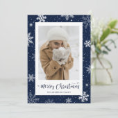 Rustige Country Blue Burlap-fotokerstkaarten Feestdagenkaart (Staand voorkant)