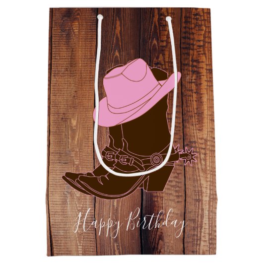 Rustige country Cowgirl Boots & Pet Barn Wood Plan Medium Cadeauzakje (Achterkant)